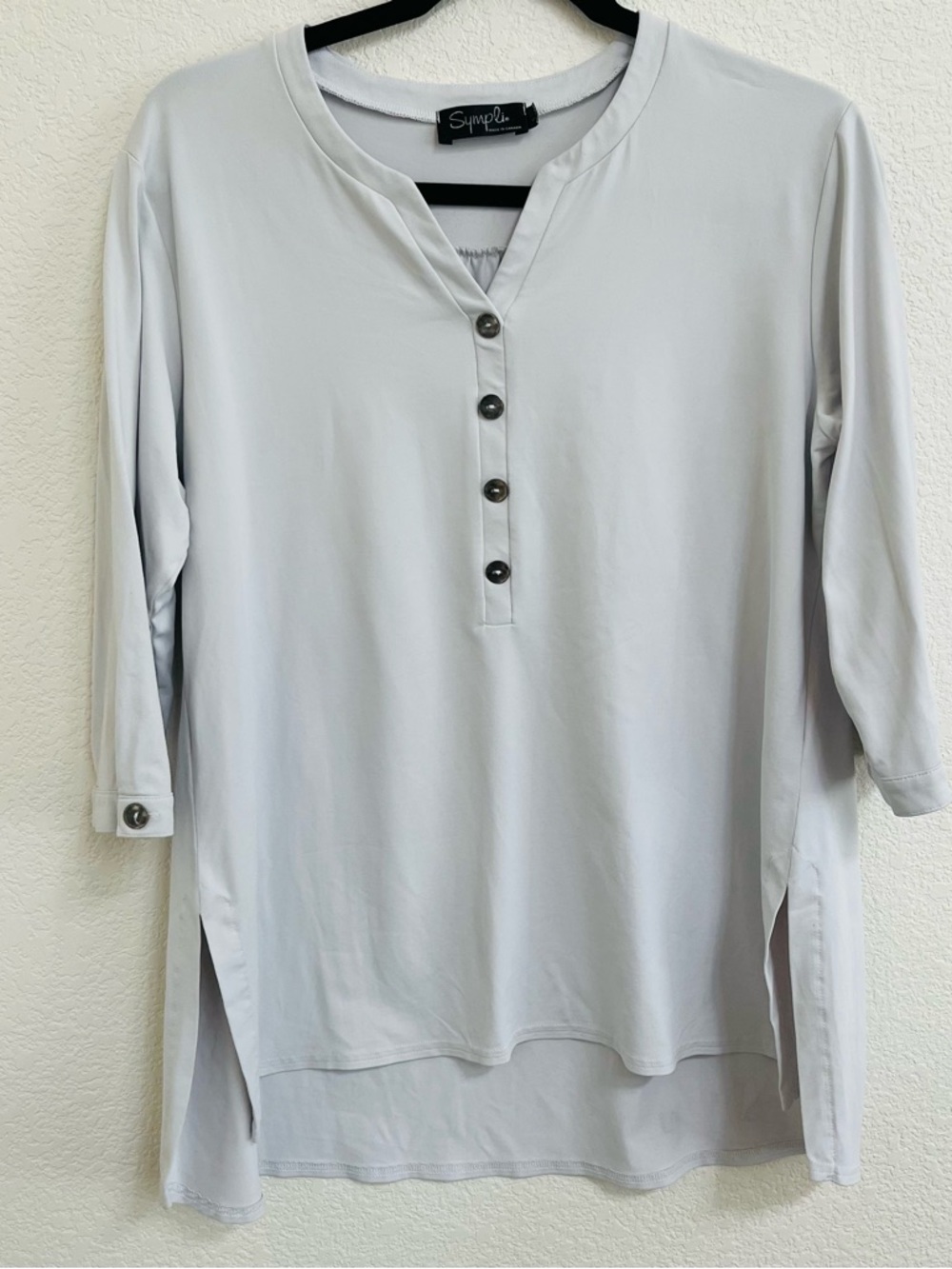 Sympli Gray Tunic Top 3/4 Sleeve Stretch Size 14